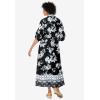 Woman Within Plus Size Roll-Tab Sleeve Crinkle Shirtdress(Black Bloom Flower)