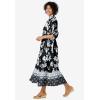 Woman Within Plus Size Roll-Tab Sleeve Crinkle Shirtdress(Black Bloom Flower)