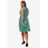 ellos Plus Size Sleeveless Knit Fit and Flare Knit Dress(Green Black Print)