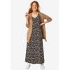 ellos Plus Size Sleeveless Knit Maxi Dress(Black Tan Fern Print)