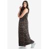 ellos Plus Size Sleeveless Knit Maxi Dress(Black Tan Fern Print)