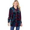 Woman Within Plus Size Velour Shirt(Black Teal Lilies)