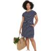 ellos Plus Size Knit Drawstring Dress(Navy White Stripe)