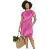 ellos Plus Size Knit Drawstring Dress(Tropical Raspberry White Stripe)