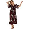 ellos Plus Size Knit Tie-Back Maxi(Black Red White Floral)