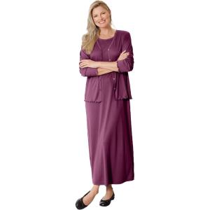 Woman Within Plus Size Lettuce Trim Knit Jacket Dress(Deep Claret)