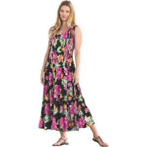 Woman Within Plus Size Pintucked Sleeveless Dress(Black Multi Fun Floral)