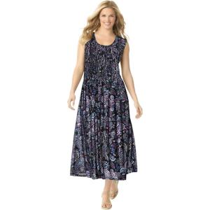 Woman Within Plus Size Pintucked Sleeveless Dress(Black Paisley)