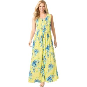 Woman Within Plus Size Pintucked Sleeveless Dress(Bright Lemon Floral Toss)