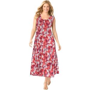 Woman Within Plus Size Pintucked Sleeveless Dress(Sweet Coral Ditsy Bloom)