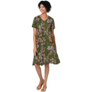 Woman Within Plus Size Short Crinkle Dress(Dark Basil Floral)