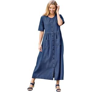 Woman Within Plus Size Short-Sleeve Denim Dress(Indigo Wash)