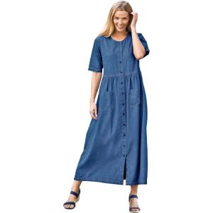 Woman Within Plus Size Short-Sleeve Denim Dress(Medium Stonewash)