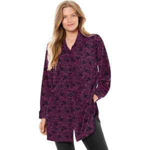 Woman Within Plus Size Velour Shirt(Deep Claret Floral Paisley)