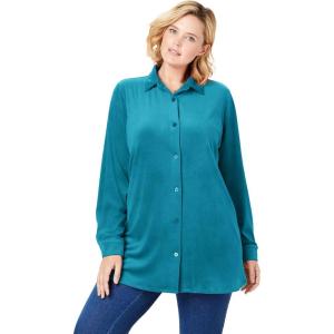 Woman Within Plus Size Velour Shirt(Deep Teal)