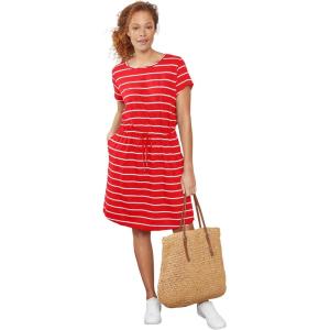 ellos Plus Size Knit Drawstring Dress(Hot Red White Stripe)