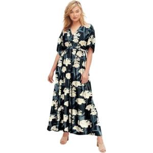 ellos Plus Size Knit Tie-Back Maxi(Black Ivory Floral)