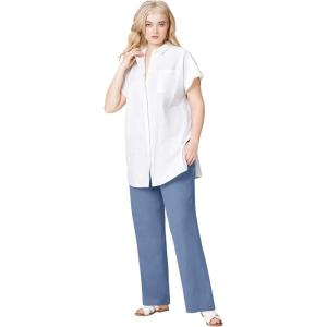 ellos Plus Size Linen-Blend Drawstring Pants(Pale Indigo)