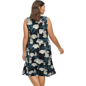 ellos Plus Size Sleeveless Knit Fit and Flare Knit Dress(Black Ivory Floral)