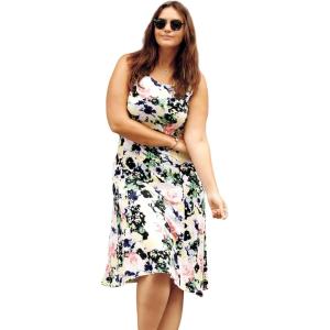 ellos Plus Size Sleeveless Knit Fit and Flare Knit Dress(Multi Floral)