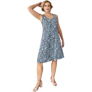 ellos Plus Size Sleeveless Knit Fit and Flare Knit Dress(Navy Ditsy Floral)
