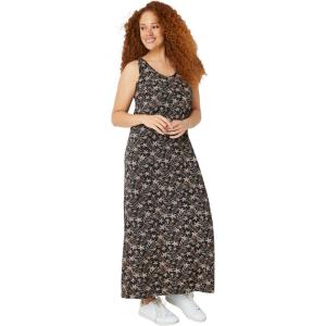 ellos Plus Size Sleeveless Knit Maxi Dress(Black Tan Fern Print)