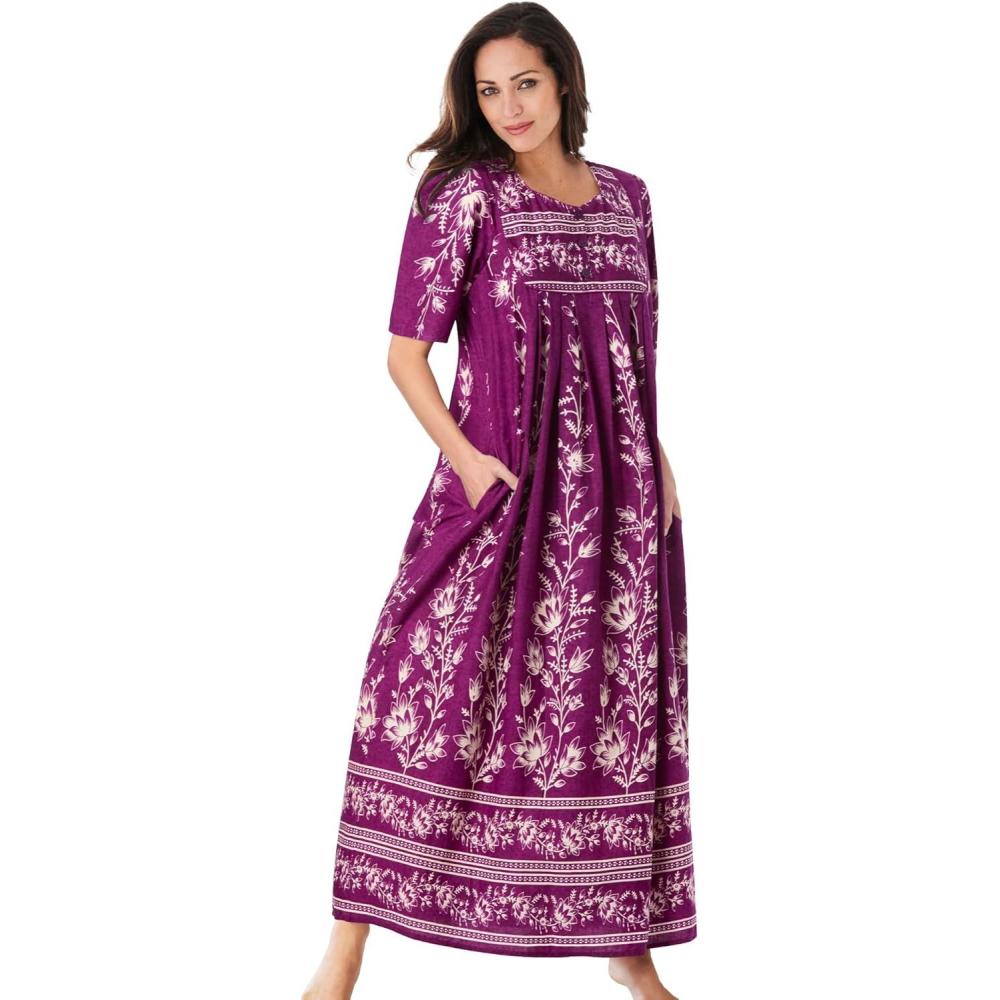 imageOnly Necessities Womens Plus Size Bib Front Lounger House Dress NightgownBoysenberry Floral