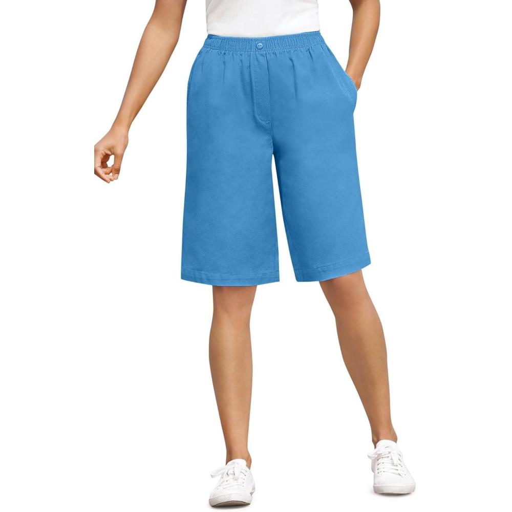 imageWoman Within Plus Size 7Day ElasticWaist PullOn Cotton Denim ShortsAzure Blue