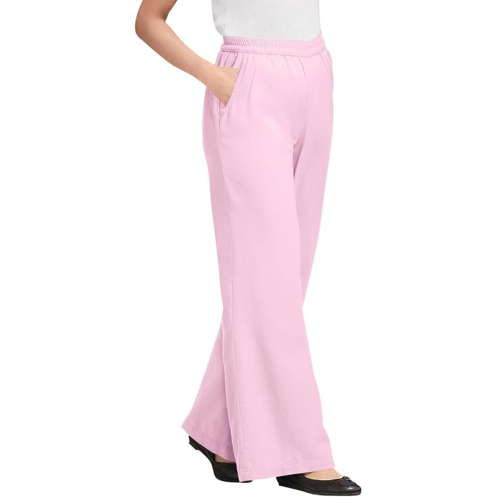 imageWoman Within Plus Size Petite Perfect ElasticWaist WideLeg AllCotton PullOn Denim JeansPink