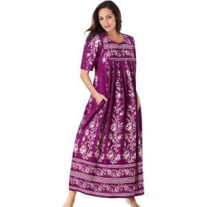 Only Necessities Women’s Plus Size Bib Front Lounger House Dress, Nightgown(Boysenberry Floral)