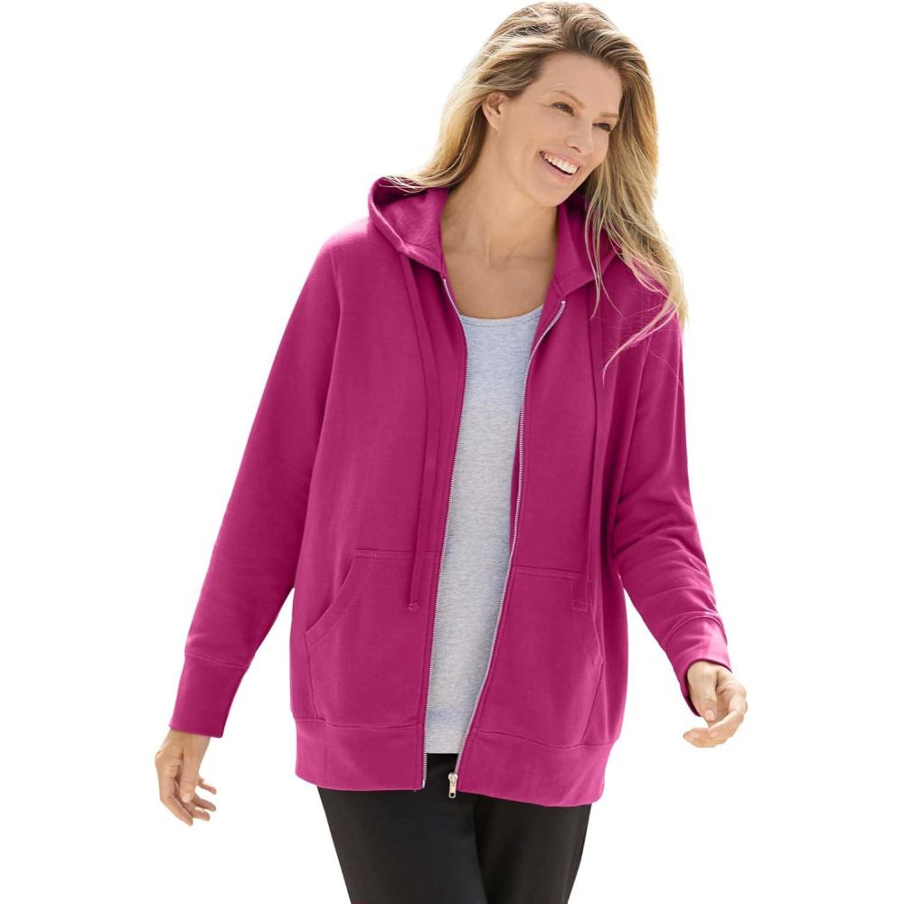 imageWoman Within Plus Size Better Fleece ZipFront Hoodie Long Oversized SweatshirtRaspberry