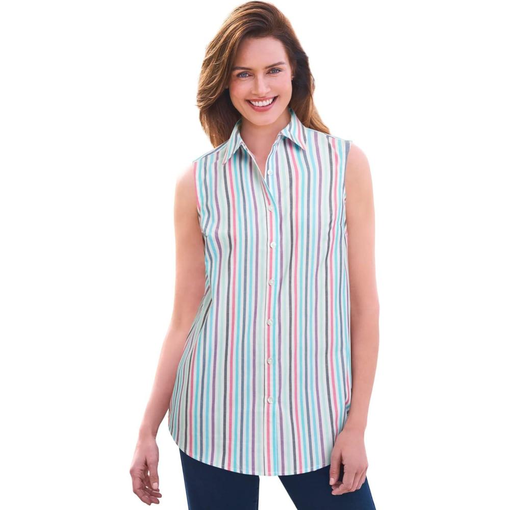 imageWoman Within Plus Size Perfect Sleeveless ShirtMulti Stripe