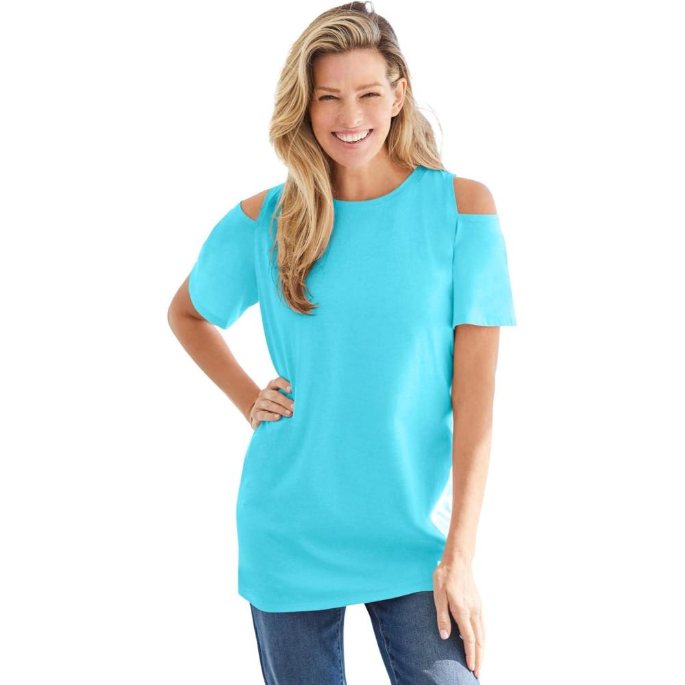 imageWoman Within Plus Size ShortSleeve ColdShoulder TeePretty Turquoise