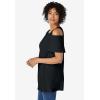 Woman Within Plus Size Short-Sleeve Cold-Shoulder Tee(Black)