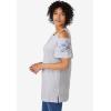 Woman Within Plus Size Short-Sleeve Cold-Shoulder Tee(Heather Grey Ditsy Embroidery)