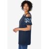 Woman Within Plus Size Short-Sleeve Cold-Shoulder Tee(Navy Ditsy Embroidery)