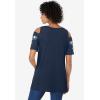 Woman Within Plus Size Short-Sleeve Cold-Shoulder Tee(Navy Ditsy Embroidery)