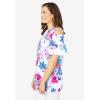 Woman Within Plus Size Short-Sleeve Cold-Shoulder Tee(White Multi Flower)