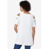 Woman Within Plus Size Short-Sleeve Cold-Shoulder Tee(White Rose Embroidery)