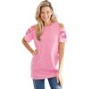 Woman Within Plus Size Short-Sleeve Cold-Shoulder Tee(Delicate Pink Rose Embroidery)