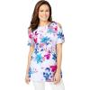Woman Within Plus Size Short-Sleeve Cold-Shoulder Tee(White Multi Flower)