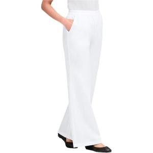Woman Within Plus Size Perfect Elastic-Waist Wide-Leg All-Cotton Pull-On Denim Jeans(White)