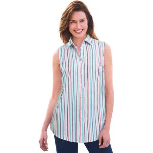 Woman Within Plus Size Perfect Sleeveless Shirt(Multi Stripe)