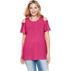 Woman Within Plus Size Short-Sleeve Cold-Shoulder Tee(Raspberry Sorbet)