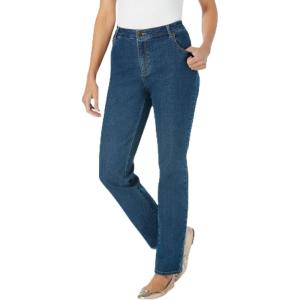 Woman Within Plus Size Straight-Leg Stretch Denim Five-Pocket Jeans(Pearl Grey Vine Bloom)