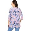 Woman Within Plus Size Perfect Printed Three-Quarter Sleeve V-Neck Tee(Pink Stamp Botanical)