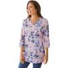 Woman Within Plus Size Perfect Printed Three-Quarter Sleeve V-Neck Tee(Pink Stamp Botanical)