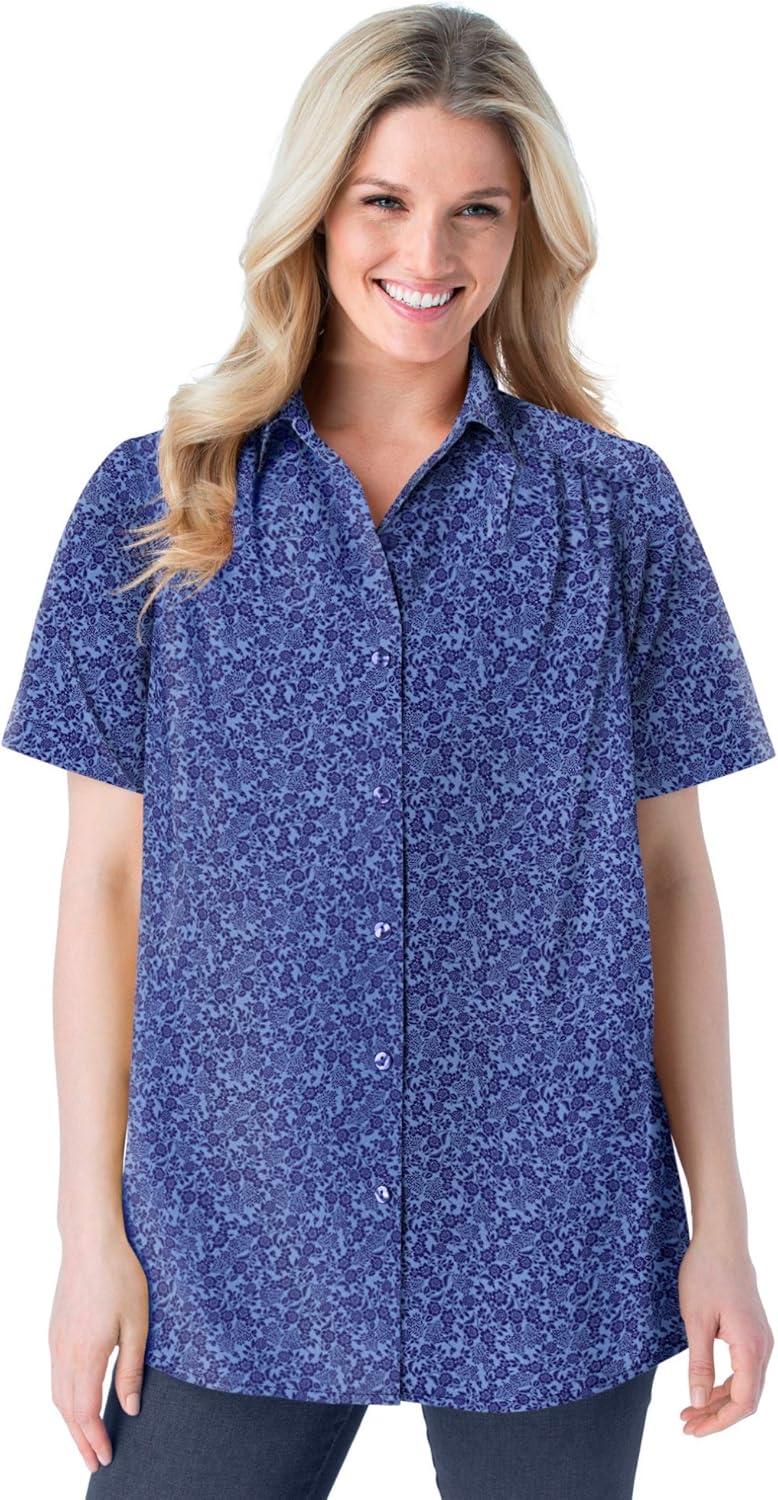 imageWoman Within Plus Size No Iron Short Sleeve Peachskin ShirtBlack Floral
