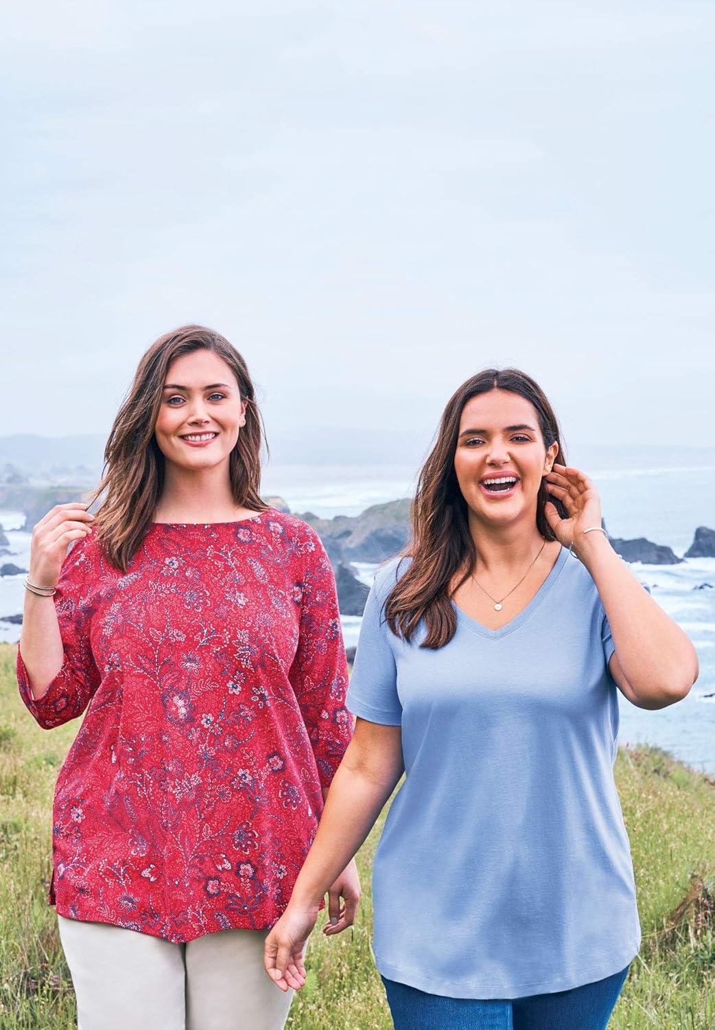 imageWoman Within Plus Size Perfect Printed ElbowSleeve Boatneck TeeHeather Grey Pretty Floral