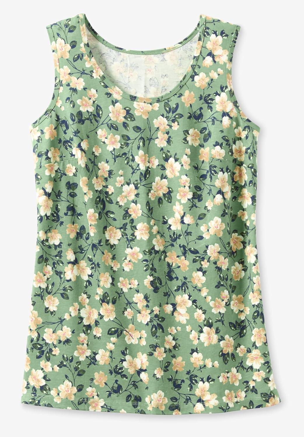 imageWoman Within Plus Size Perfect Printed Scoopneck TankEmerald Green Field Floral